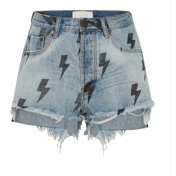 ONE TEASPOON Blue Lightning Le Wolves Mid Length Denim Short SZ 28 - Picture 1 of 8